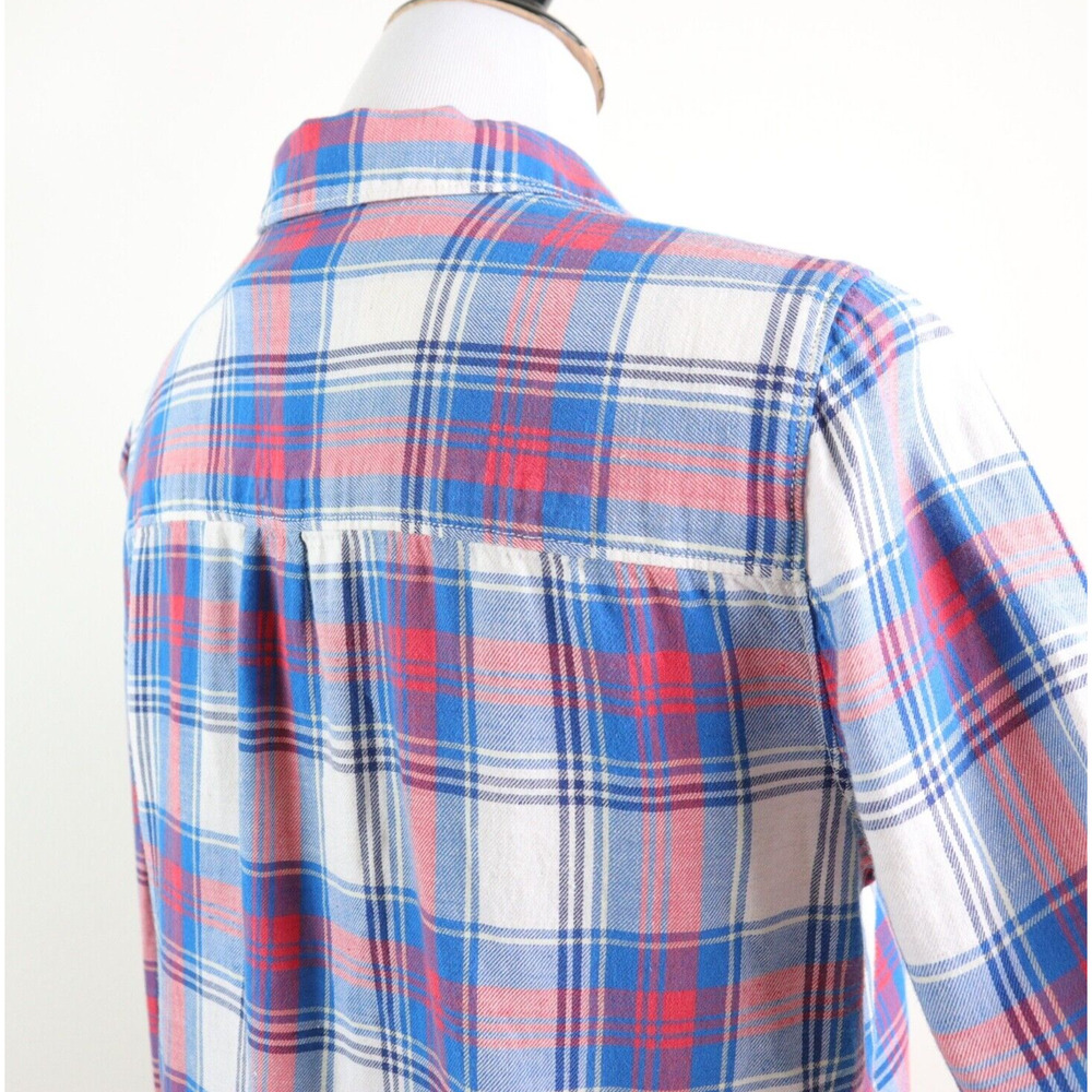 Madewell Size M Shrunken Ex Boyfriend Shirt Red Blue Plaid - Picture 6 of 10